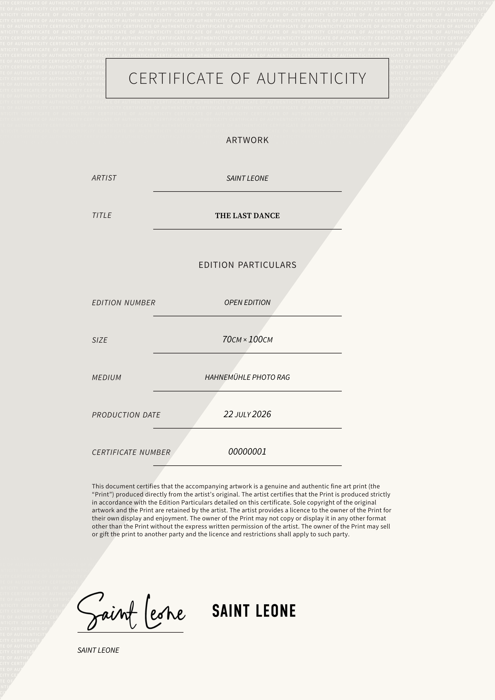 The Last Dance — Certificate of Authenticity